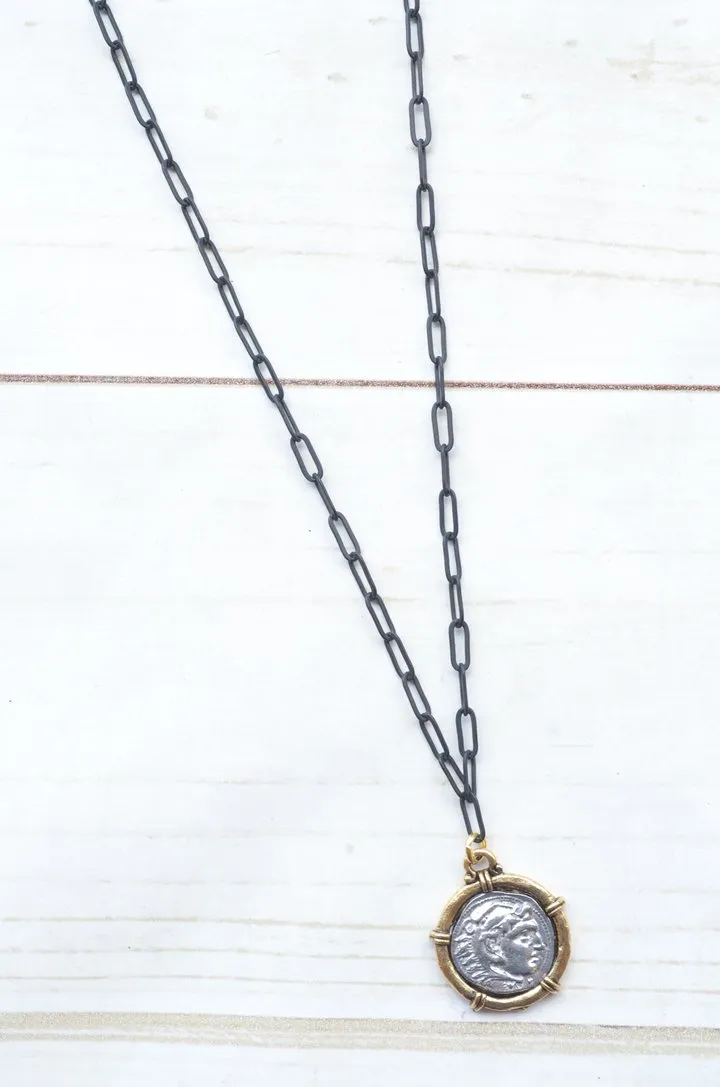 PAPERCLIP NECKLACE | 2-TONE COIN CHARM