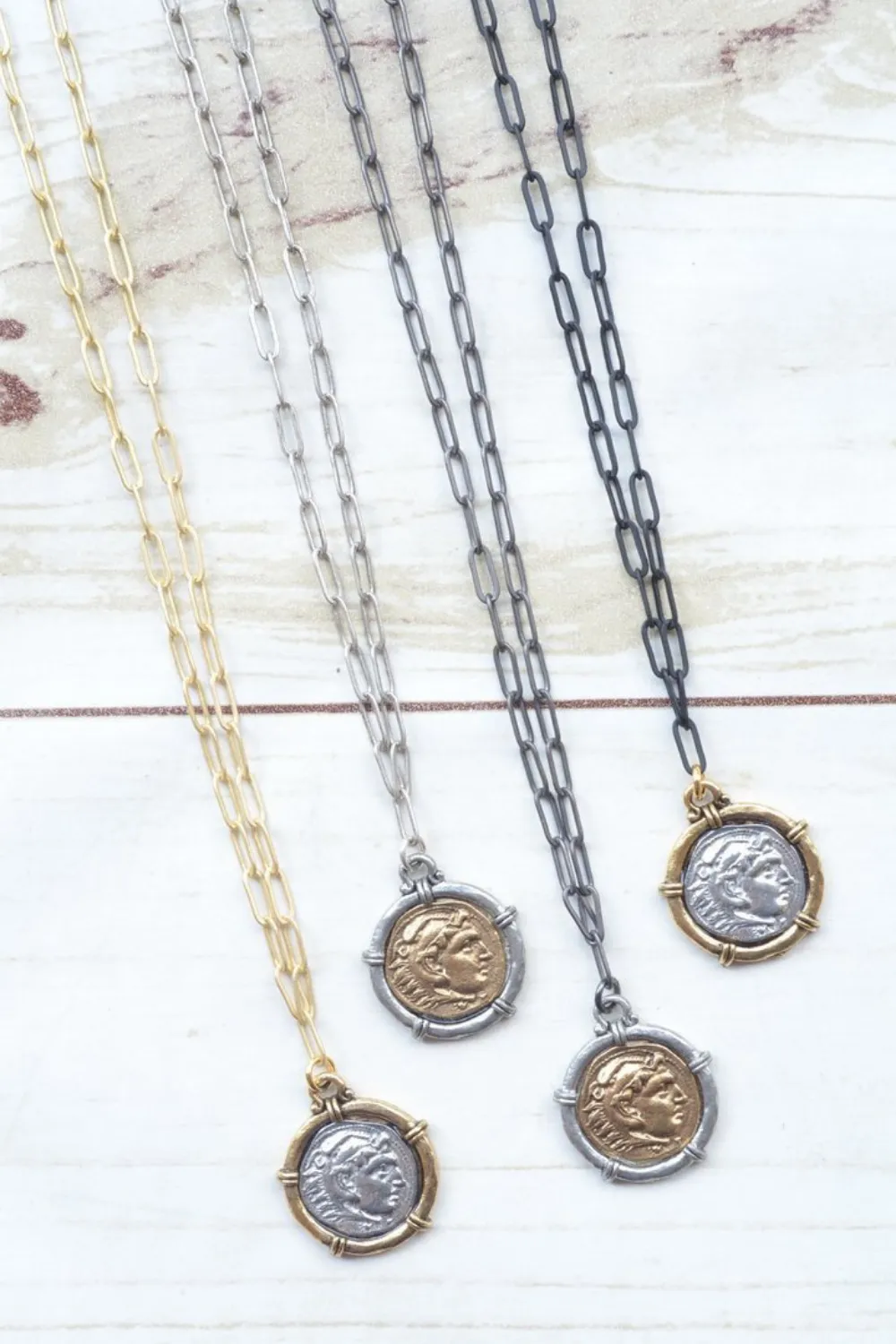 PAPERCLIP NECKLACE | 2-TONE COIN CHARM