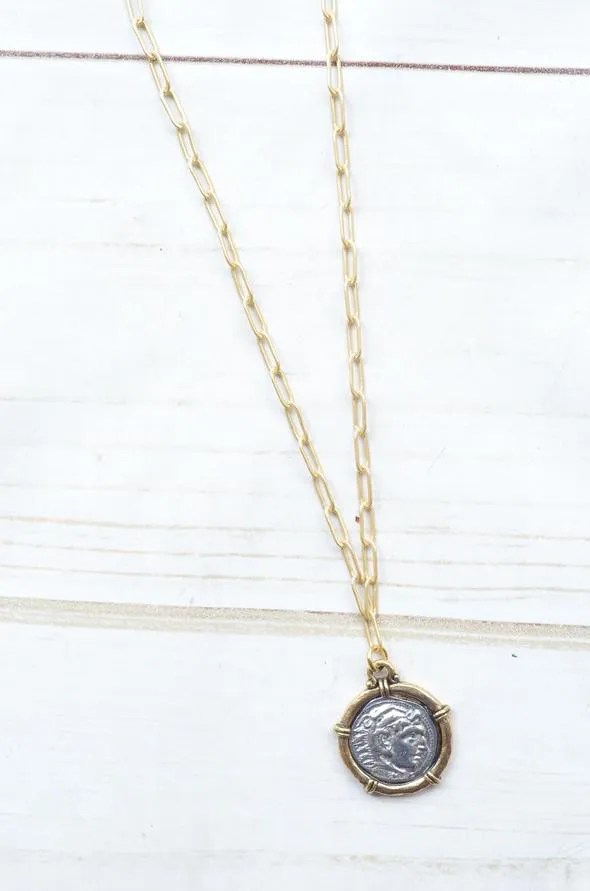 PAPERCLIP NECKLACE | 2-TONE COIN CHARM