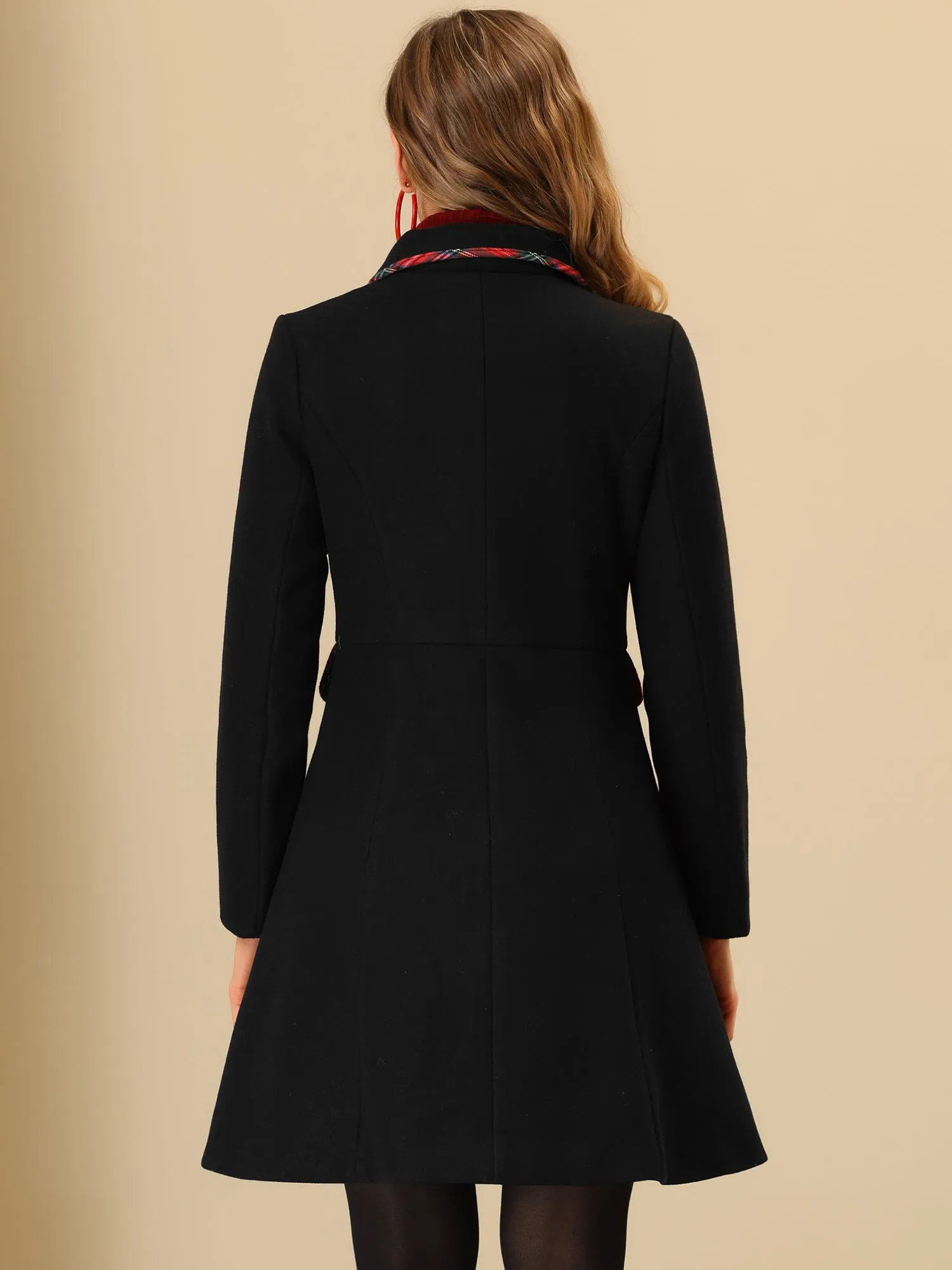 Peter Pan Collar Contrast Trim Single Breasted Winter Long Coat