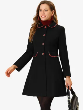 Peter Pan Collar Contrast Trim Single Breasted Winter Long Coat