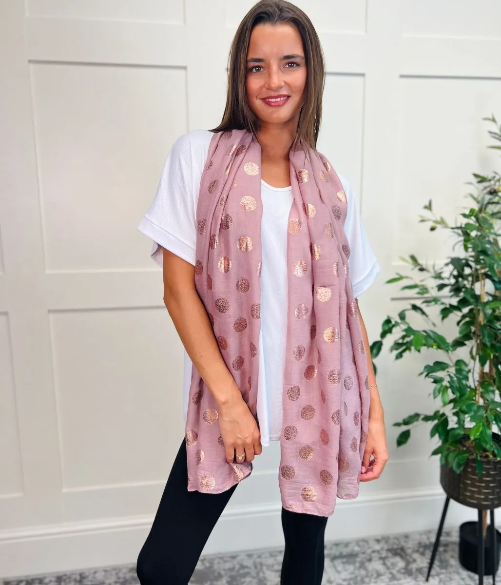 Pink Rose Gold Spot Print Scarf