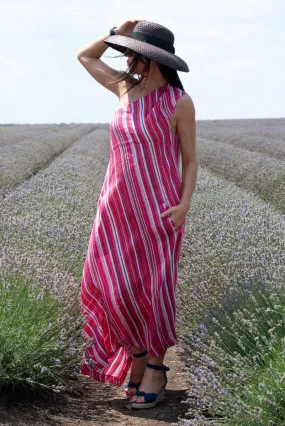 Pink Stripes Linen One Shoulder Dress TIFFANY