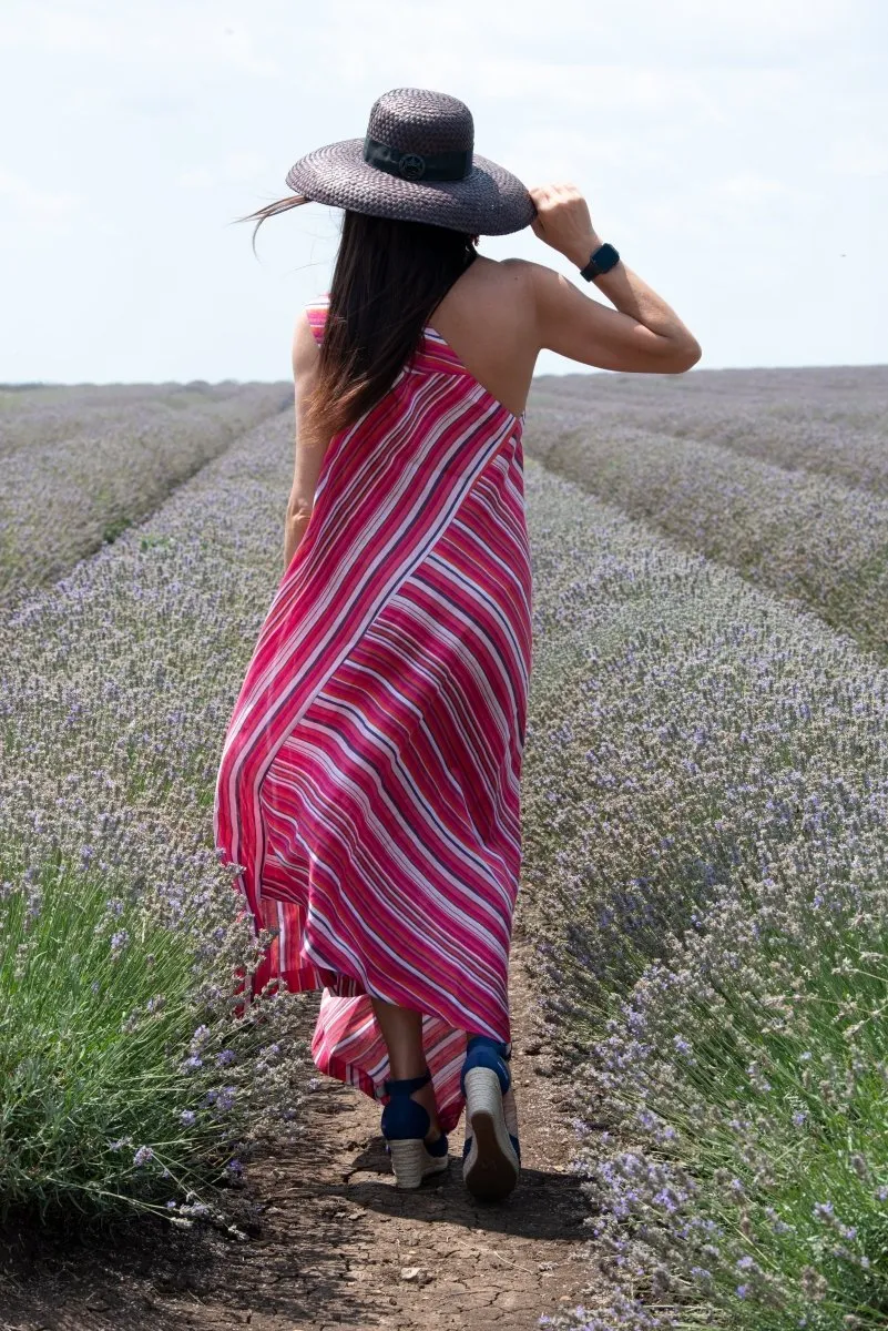 Pink Stripes Linen One Shoulder Dress TIFFANY