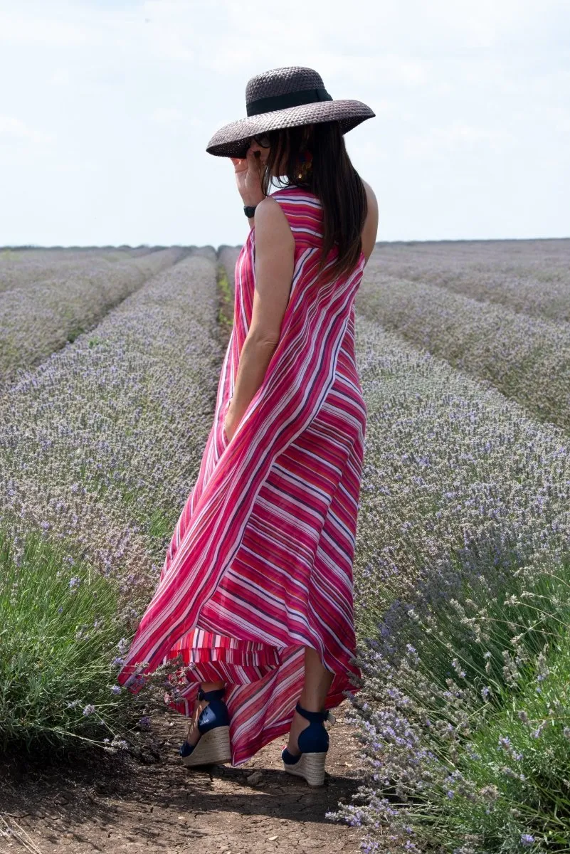 Pink Stripes Linen One Shoulder Dress TIFFANY