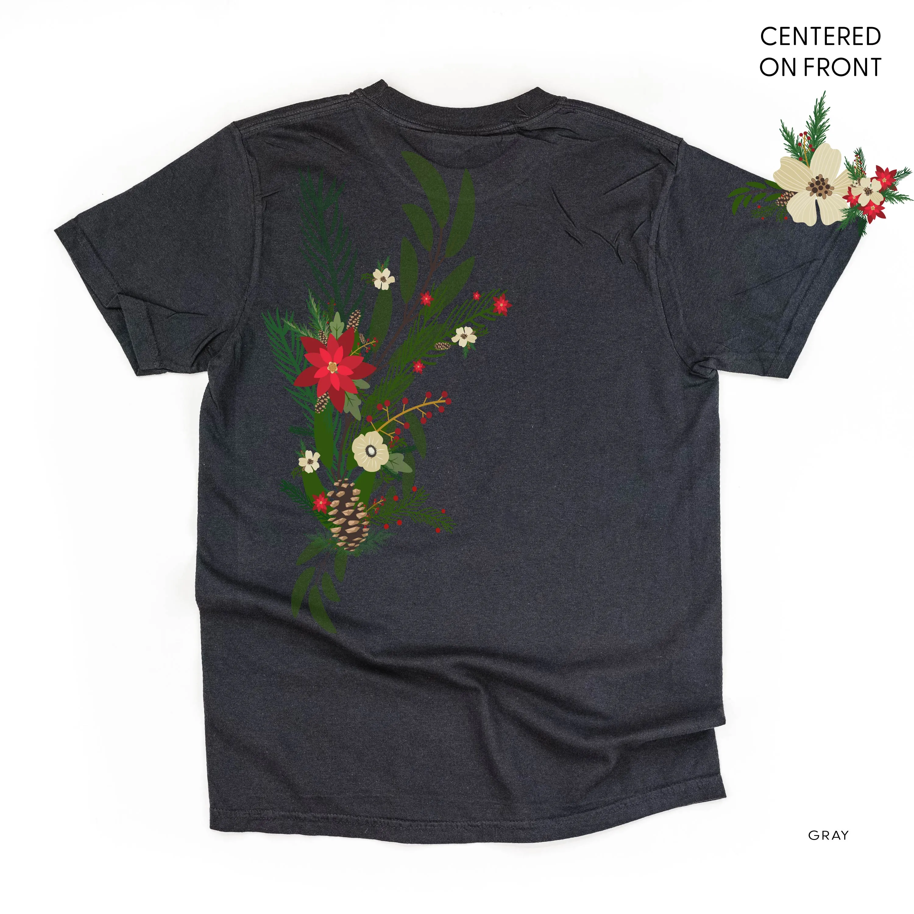 Poinsettia & Winter Flower Cascade (centered & b) - Comfort Colors Tee