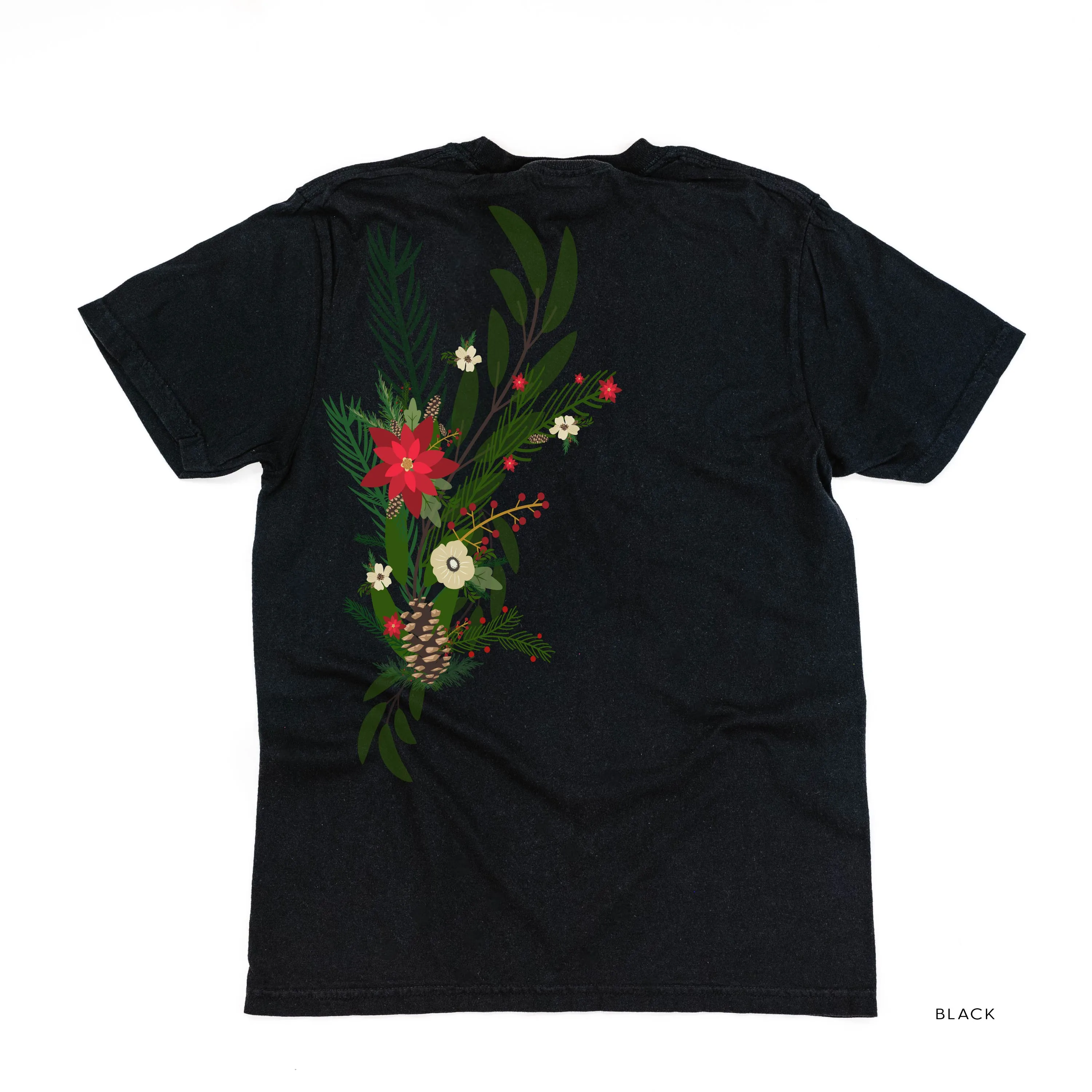 Poinsettia & Winter Flower Cascade (centered & b) - Comfort Colors Tee