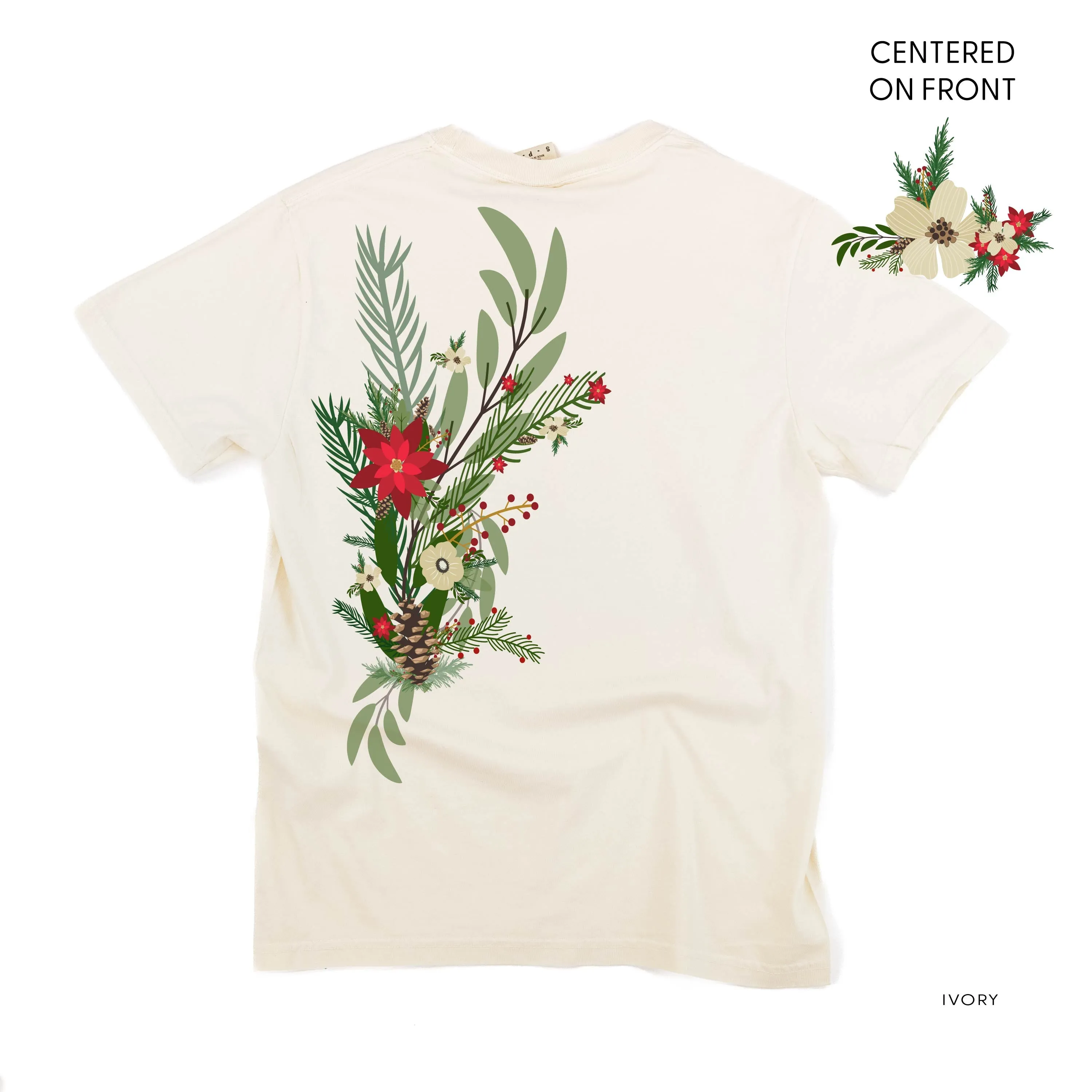 Poinsettia & Winter Flower Cascade (centered & b) - Comfort Colors Tee