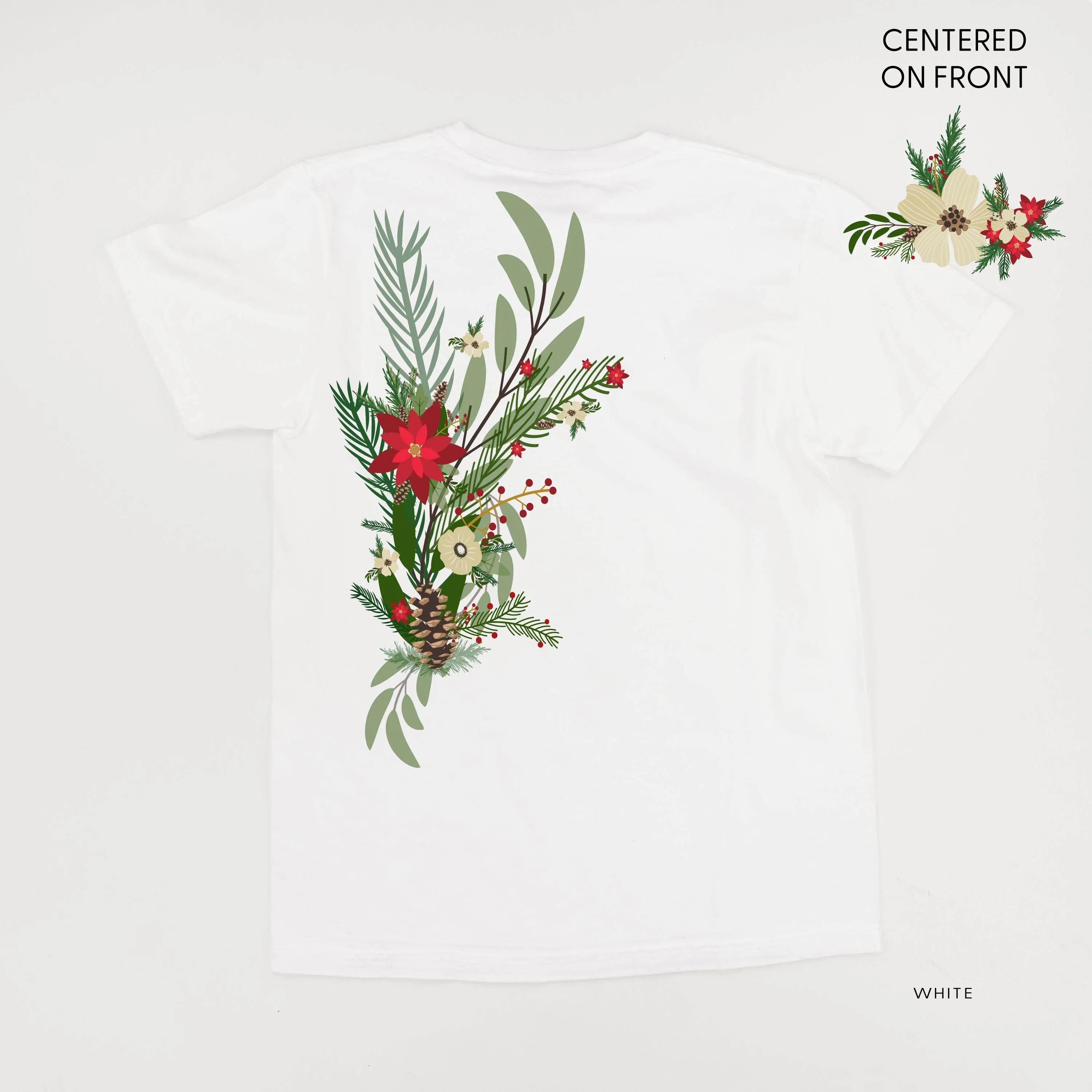 Poinsettia & Winter Flower Cascade (centered & b) - Comfort Colors Tee