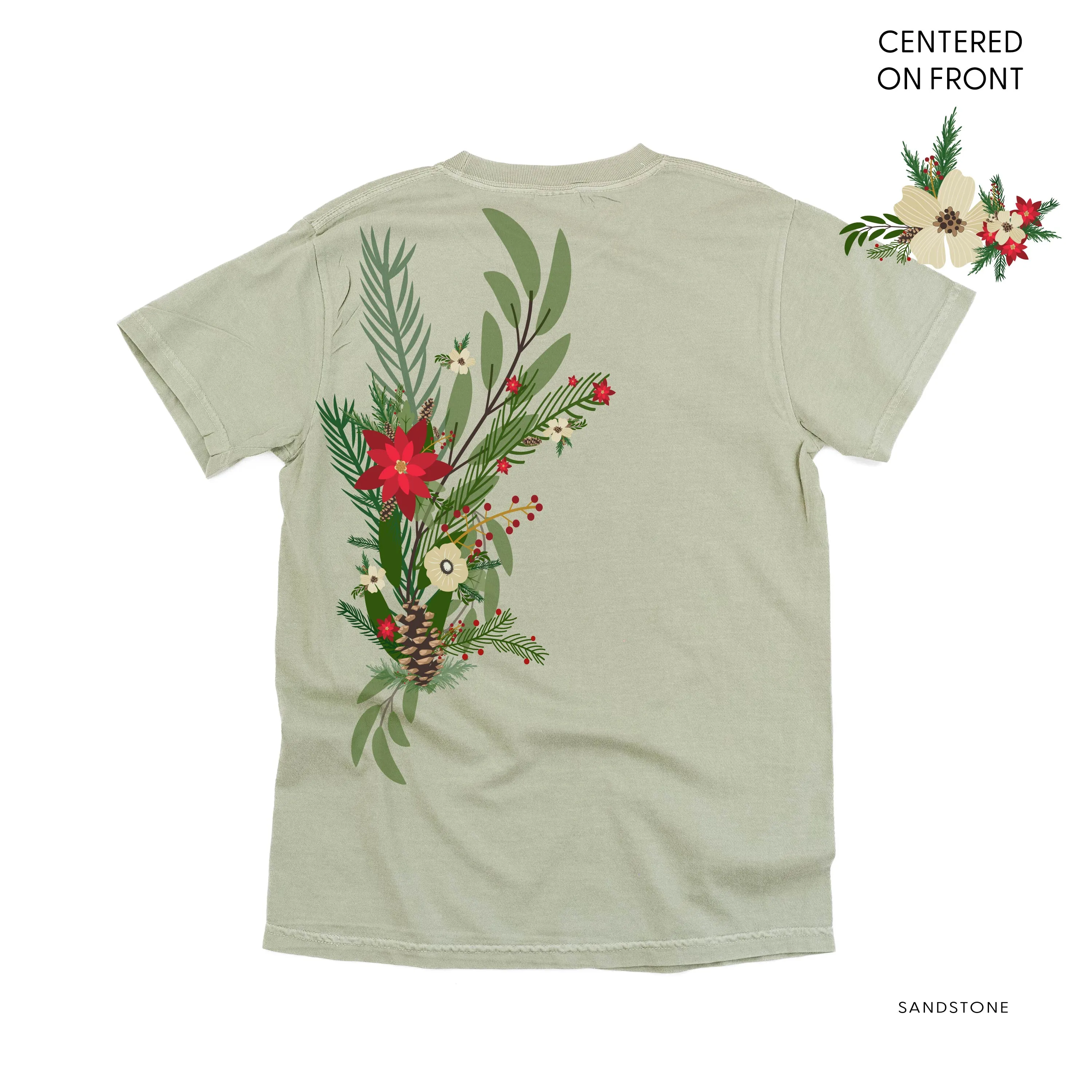 Poinsettia & Winter Flower Cascade (centered & b) - Comfort Colors Tee