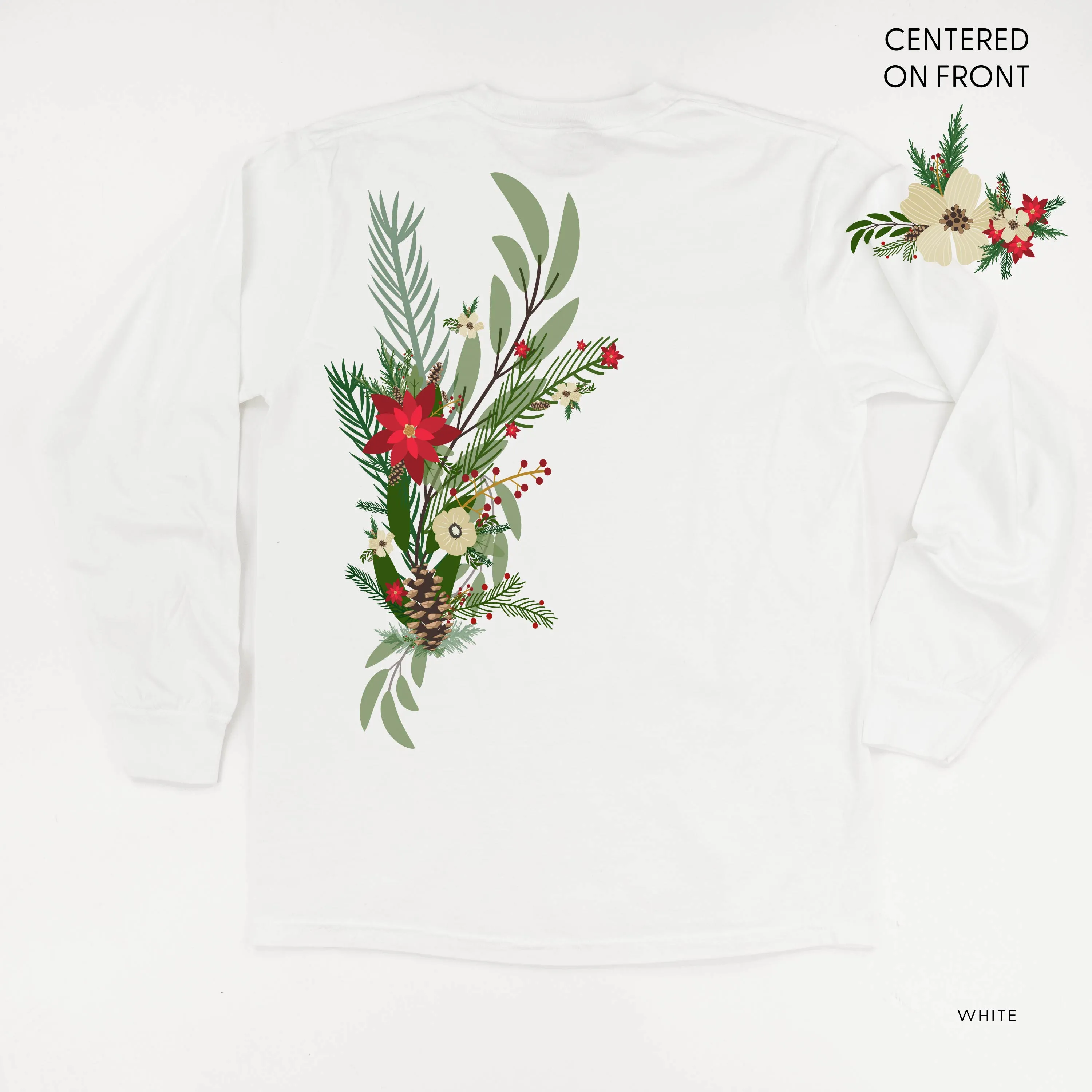 Poinsettia & Winter Flower Cascade (centered & b) - LONG SLEEVE Comfort Colors Tee