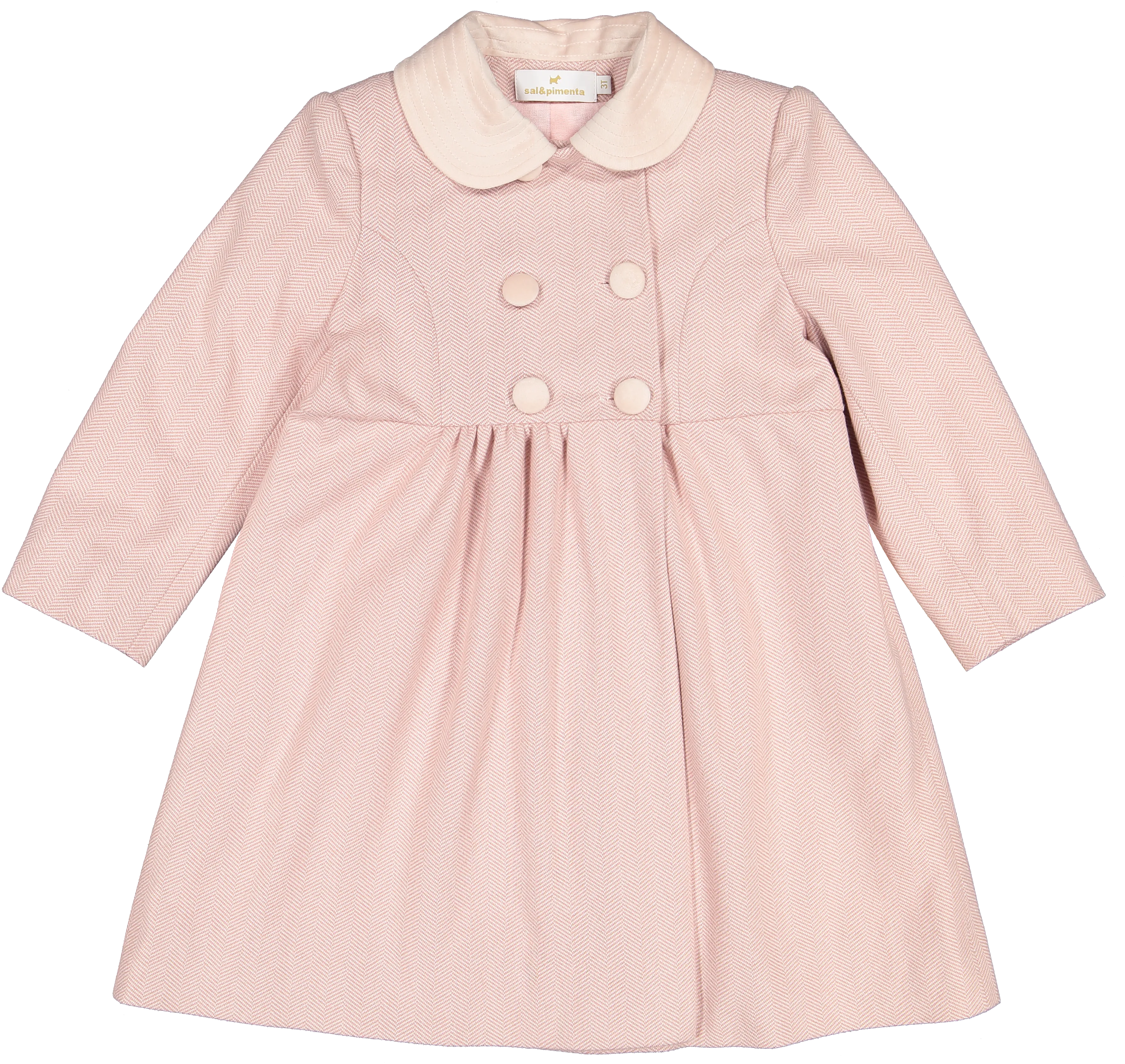 Powder Pink Bow Coat with Velvet Trim