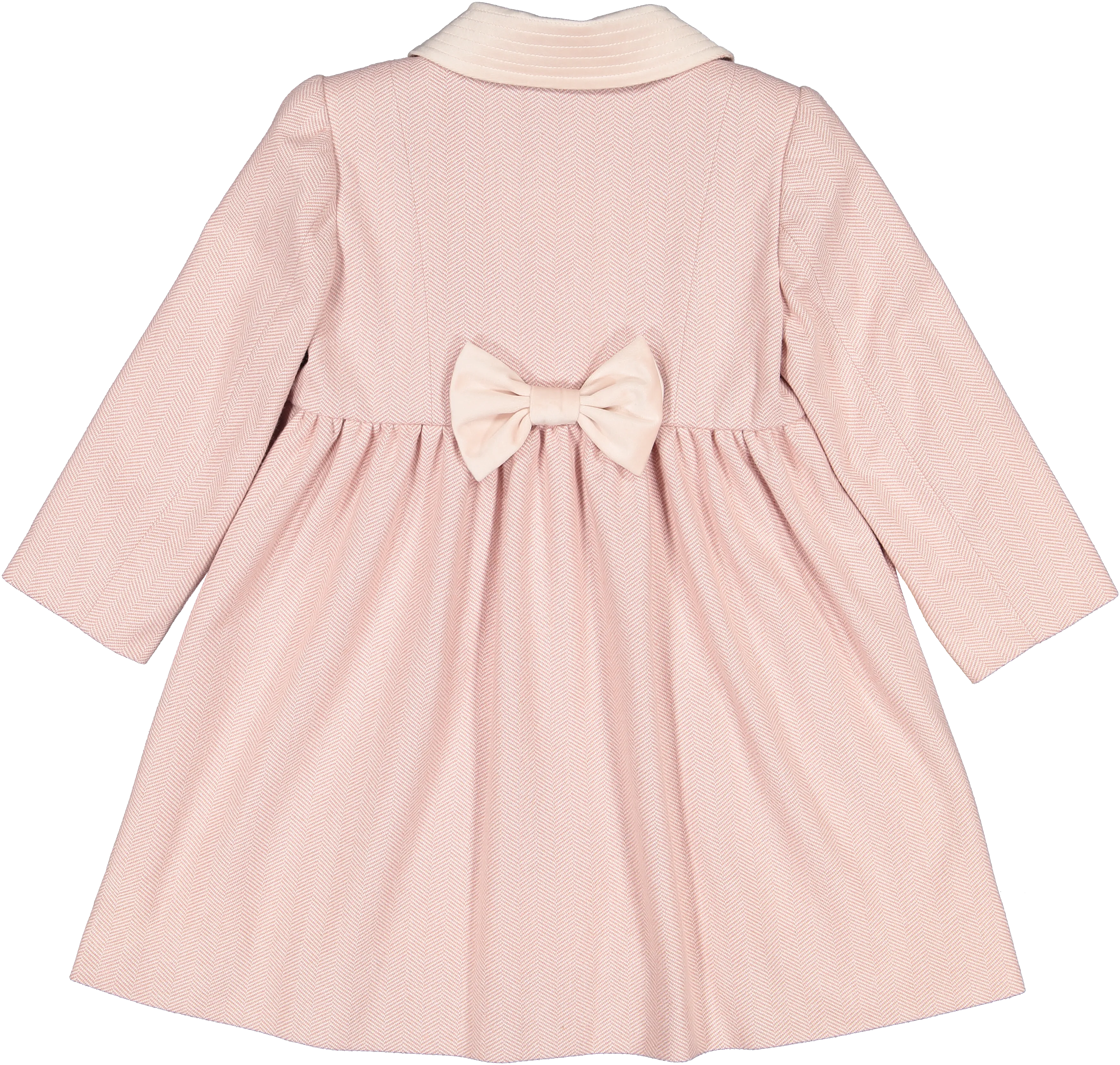 Powder Pink Bow Coat with Velvet Trim