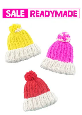 READY TO SHIP CLEARANCE SALE!! Two Tone Pompom Beanie - Merino-SALE