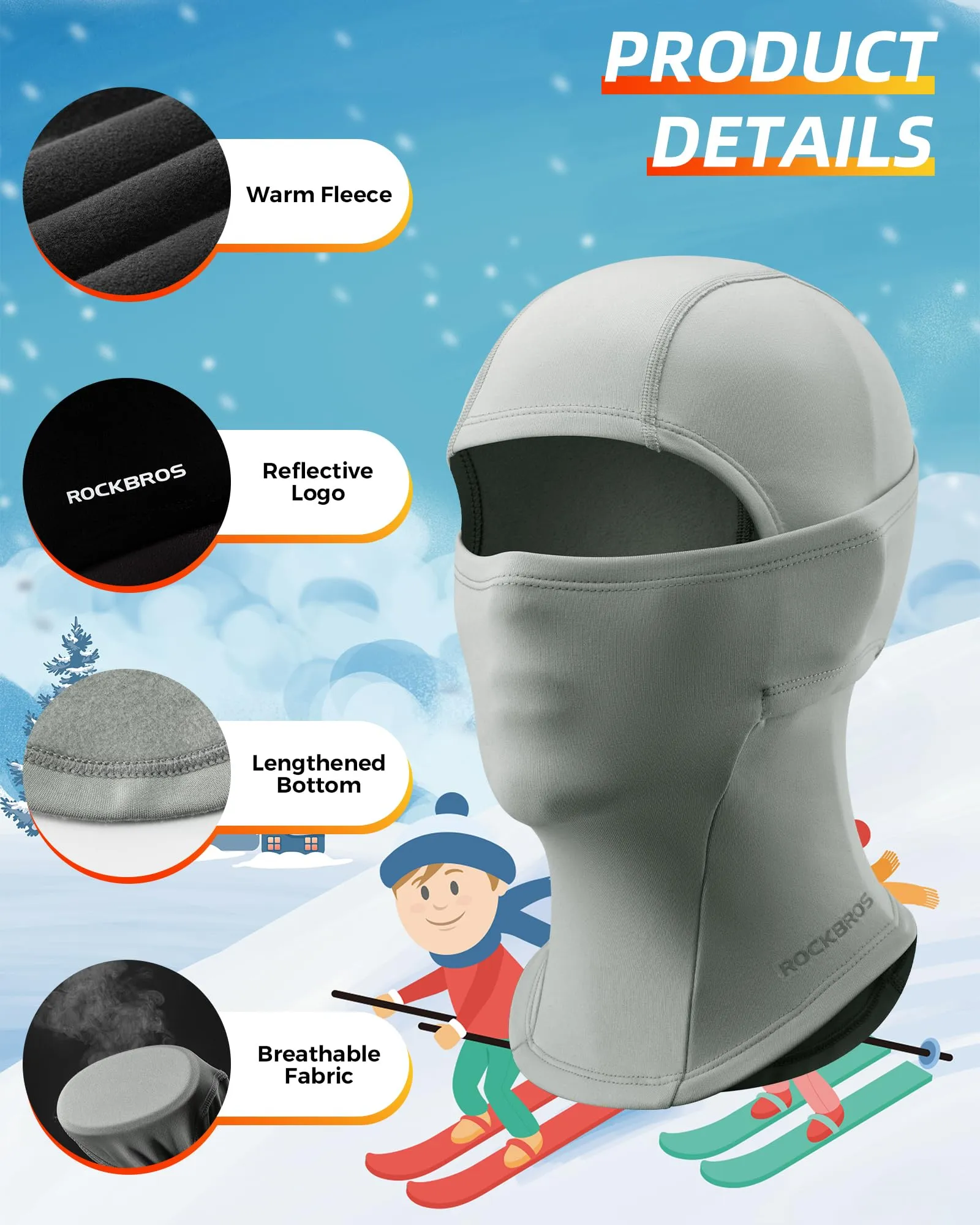 ROCKBROS Windproof Winter Balaclava Ski Mask for Kids