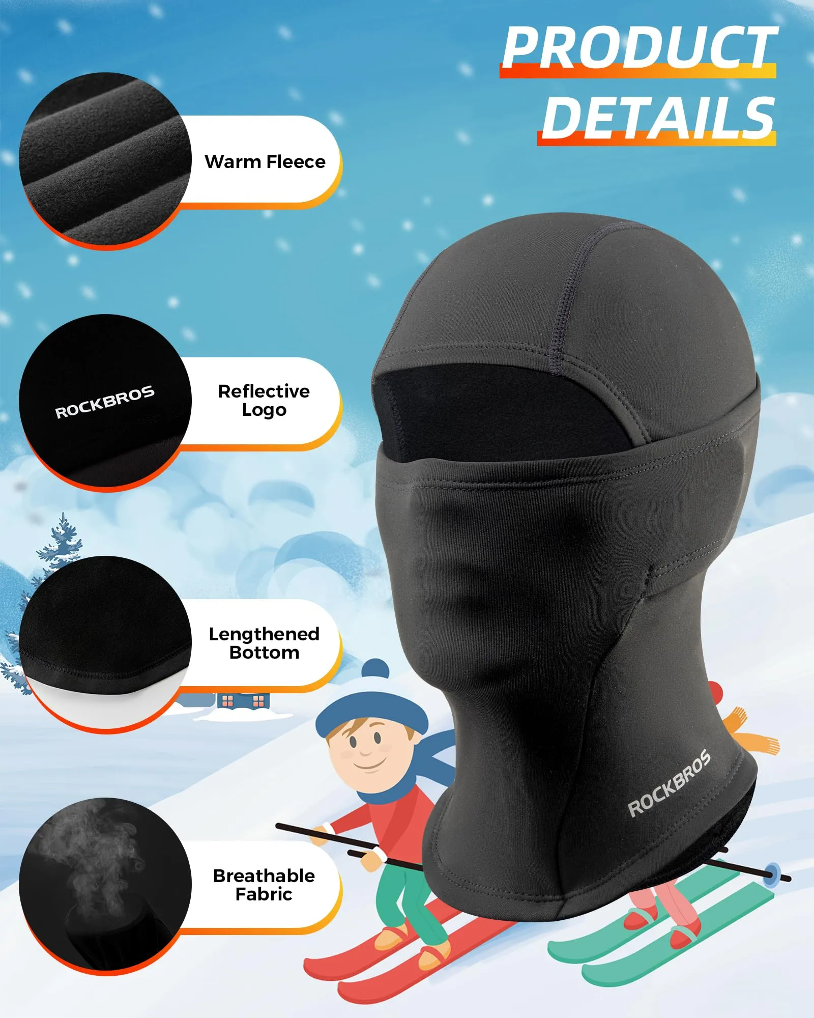 ROCKBROS Windproof Winter Balaclava Ski Mask for Kids