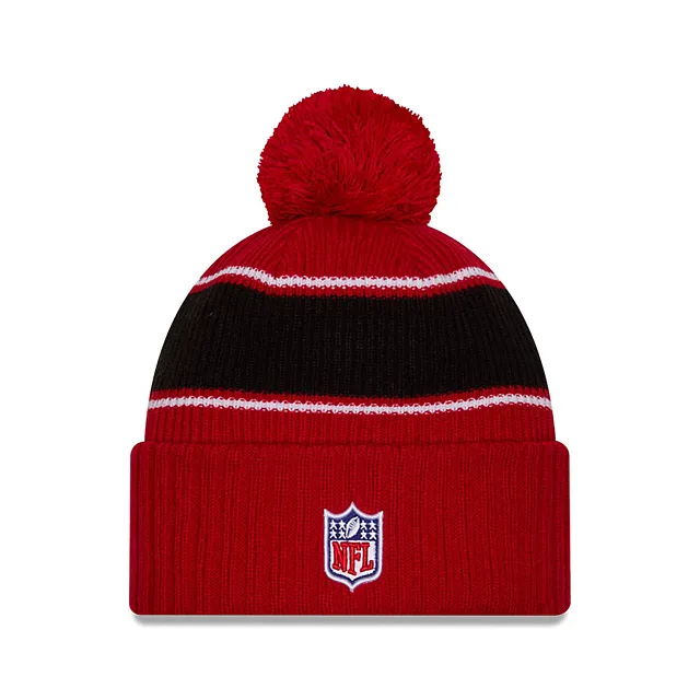 San Francisco 49ers NFL New Era Men's Red 2024 Sideline Sport Knit Pom Hat