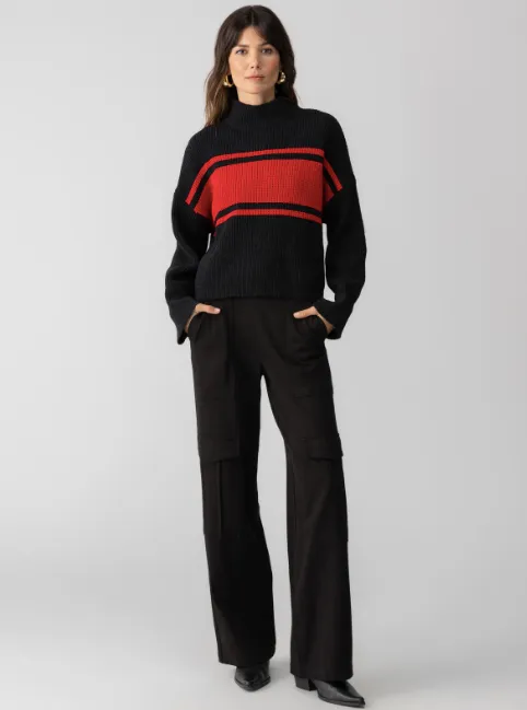 Sanctuary Stay Cozy Semi Crop Sweater | Red/Black Stripe