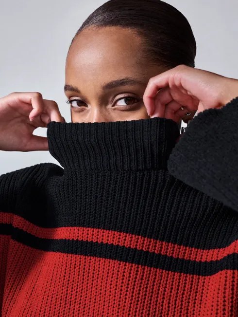 Sanctuary Stay Cozy Semi Crop Sweater | Red/Black Stripe