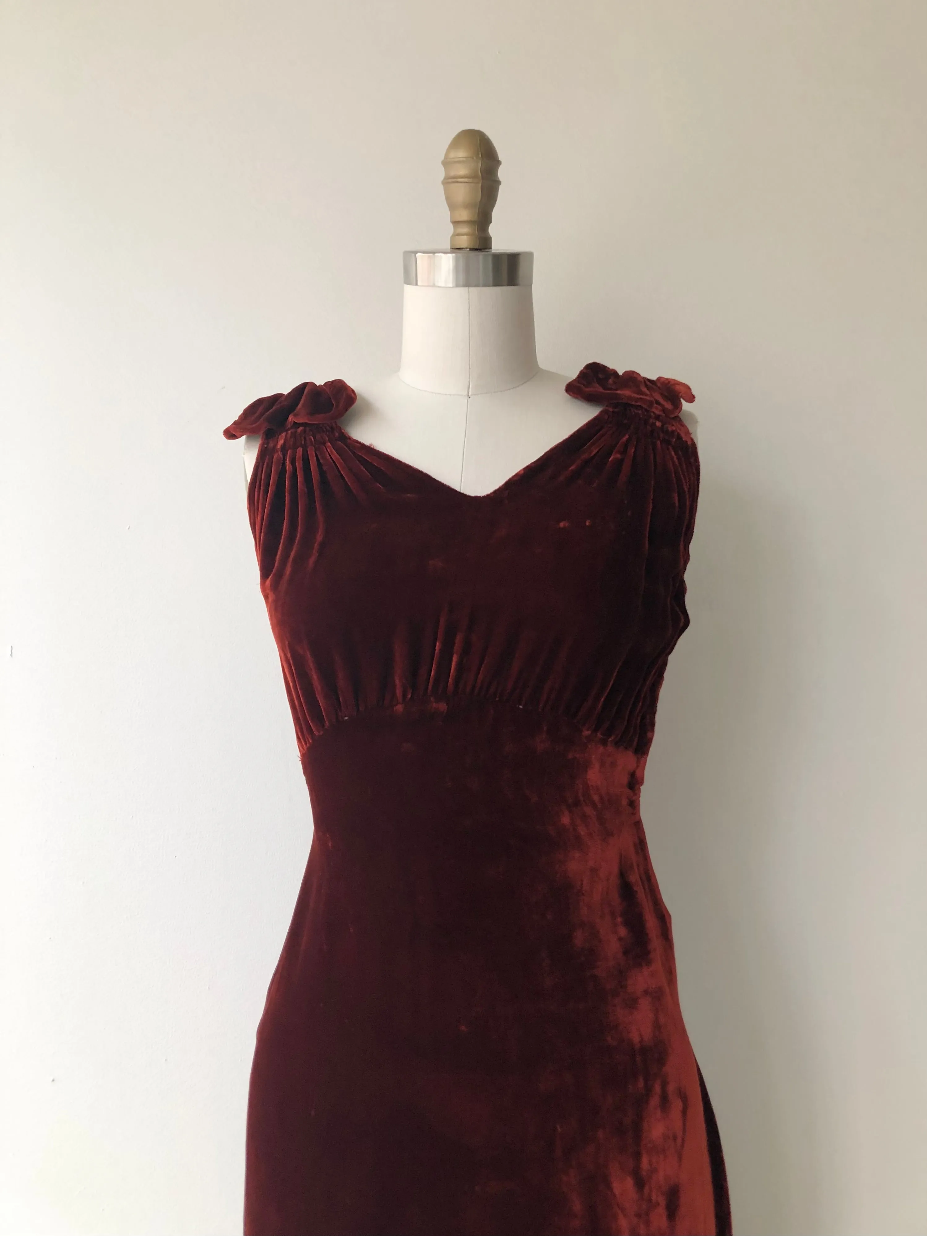 Sanguine Silk Velvet Dress | 1930s