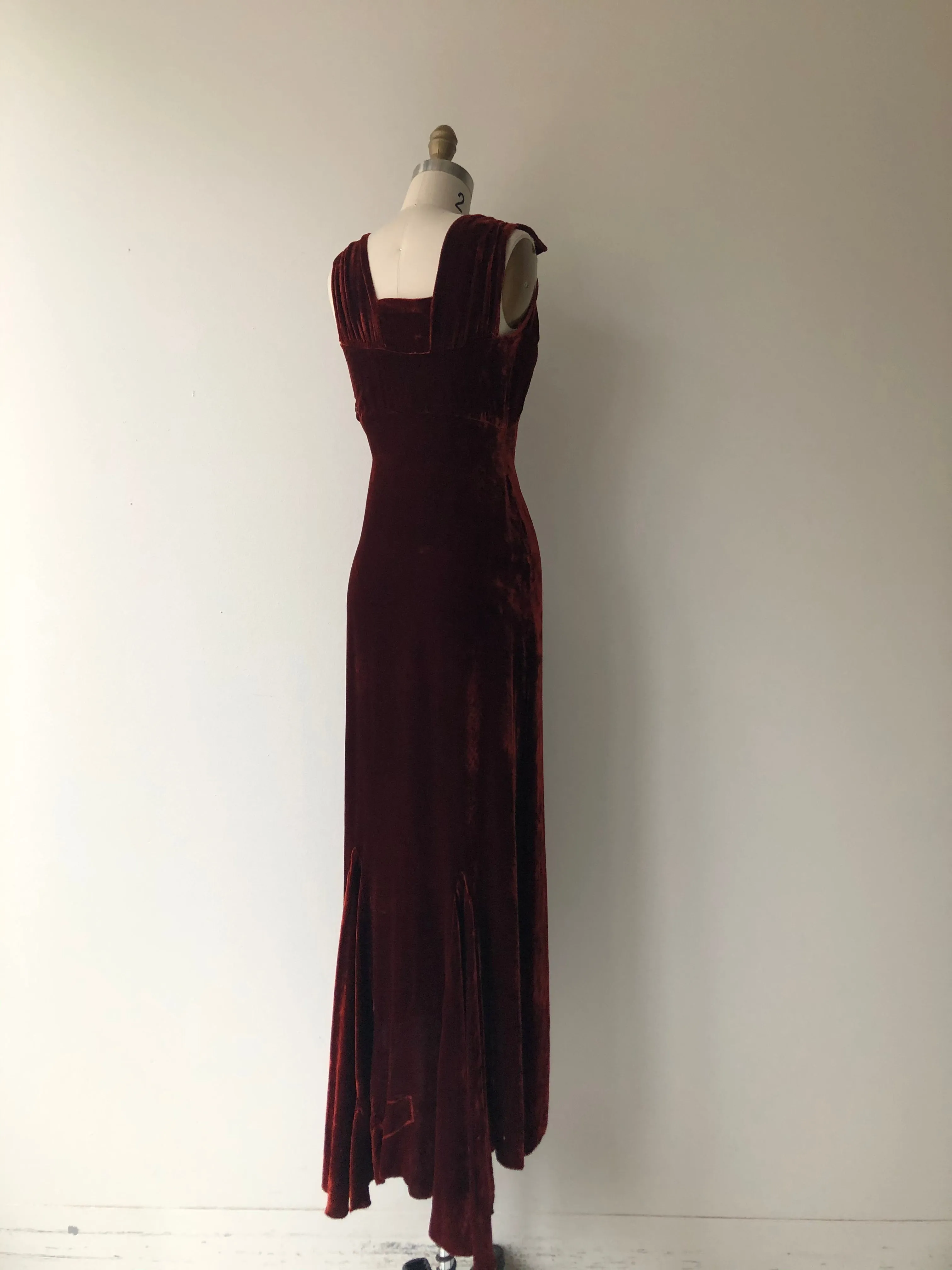 Sanguine Silk Velvet Dress | 1930s