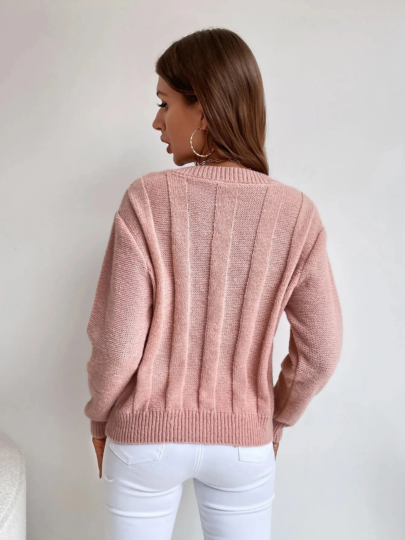 SHEIN LUNE Solid Cable Knit Sweater