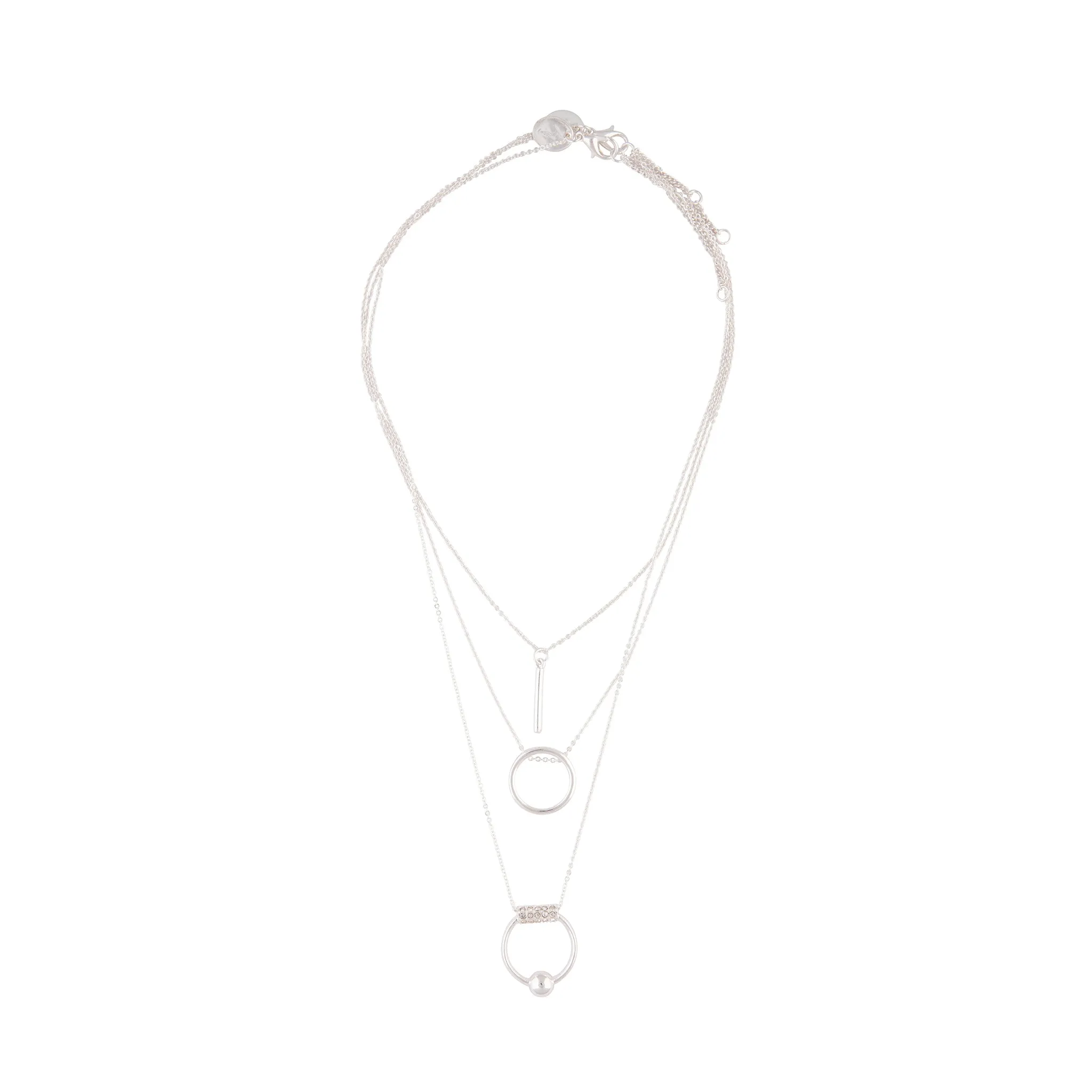 Silver Fine Geometric Ball Triple Row Necklace