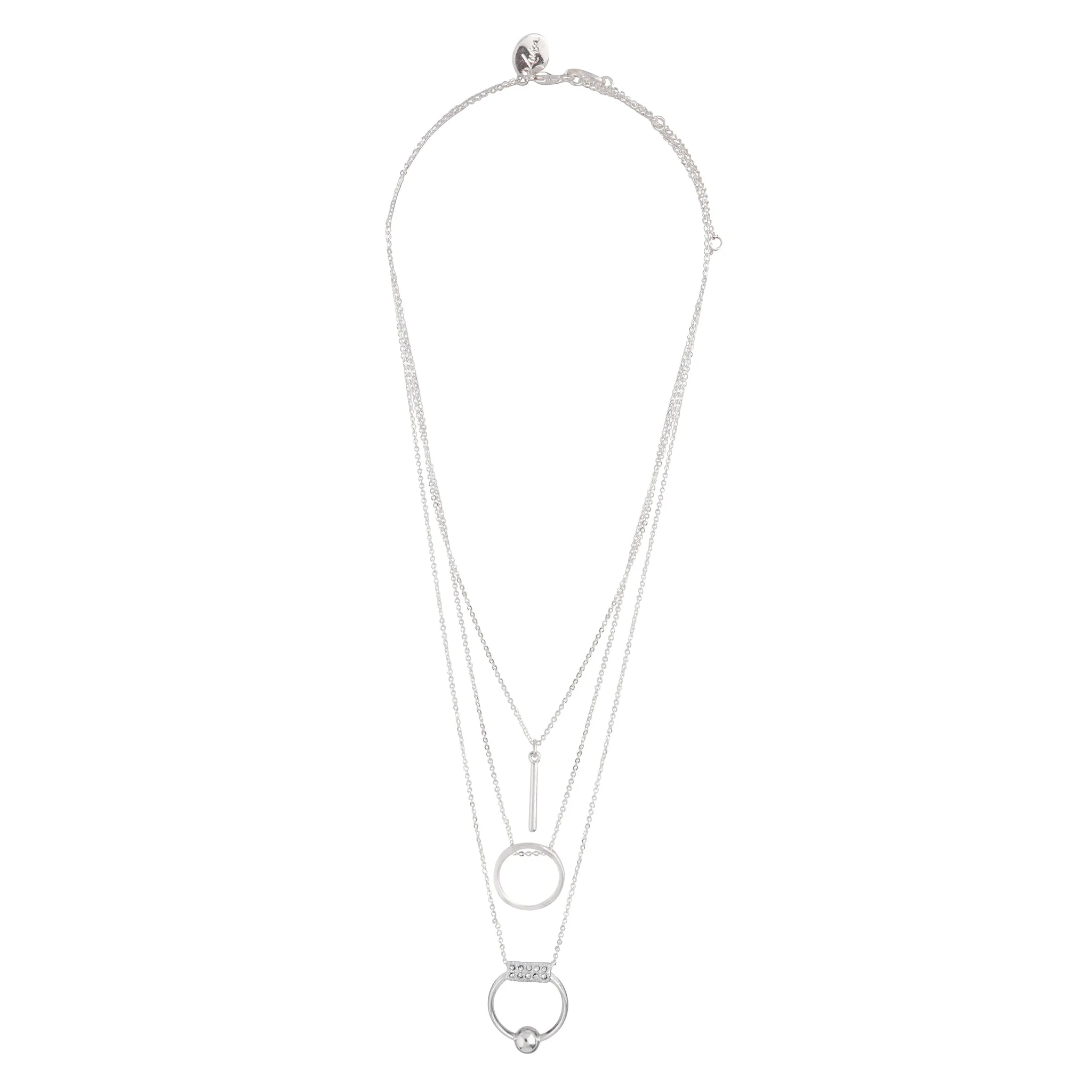 Silver Fine Geometric Ball Triple Row Necklace