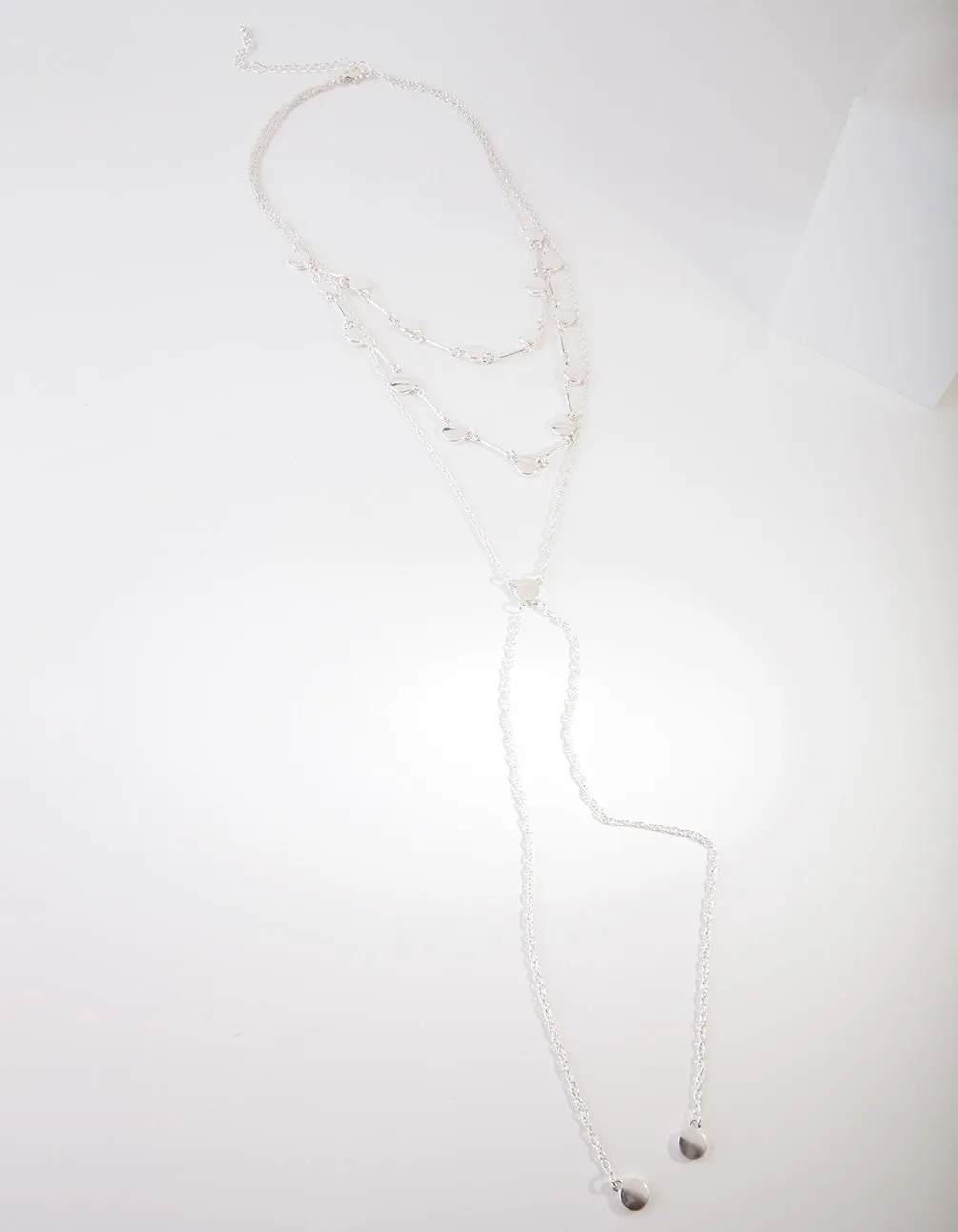 Silver Multi Row Y Shape Necklace