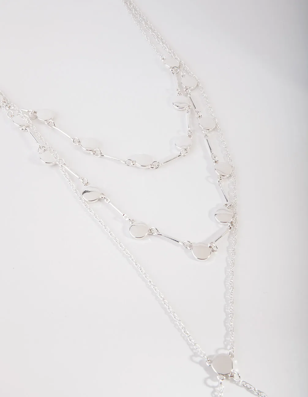 Silver Multi Row Y Shape Necklace