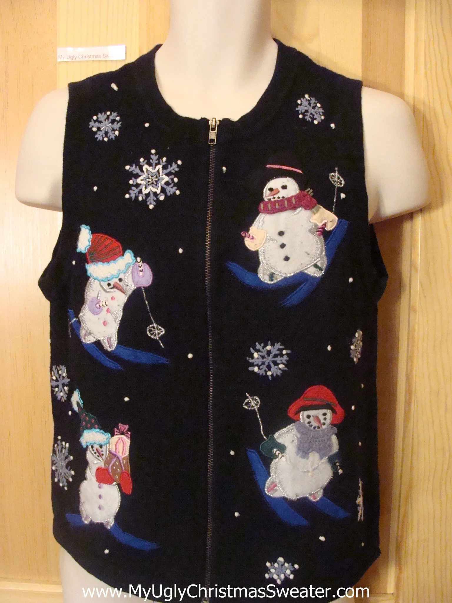 Ski Themed Funny Christmas Sweater Vest Skiing Snowmen