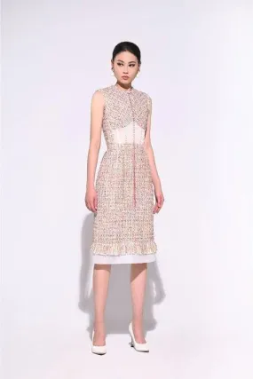 Sleveless tweed a line kneee lenght dress- Chany