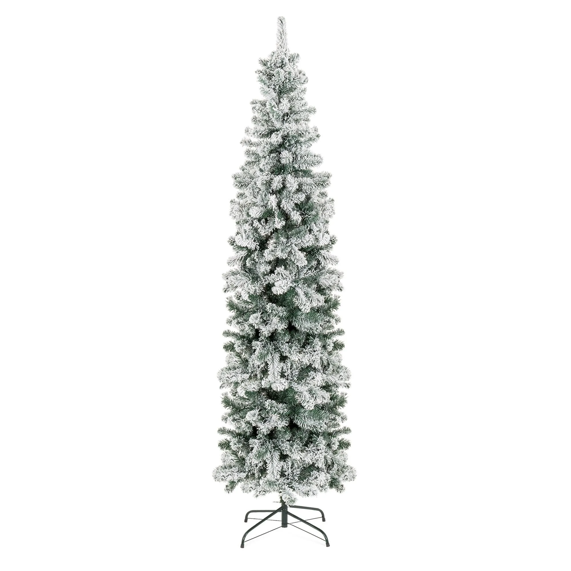 Snow Flocked Artificial Pencil Christmas Tree w/ Stand