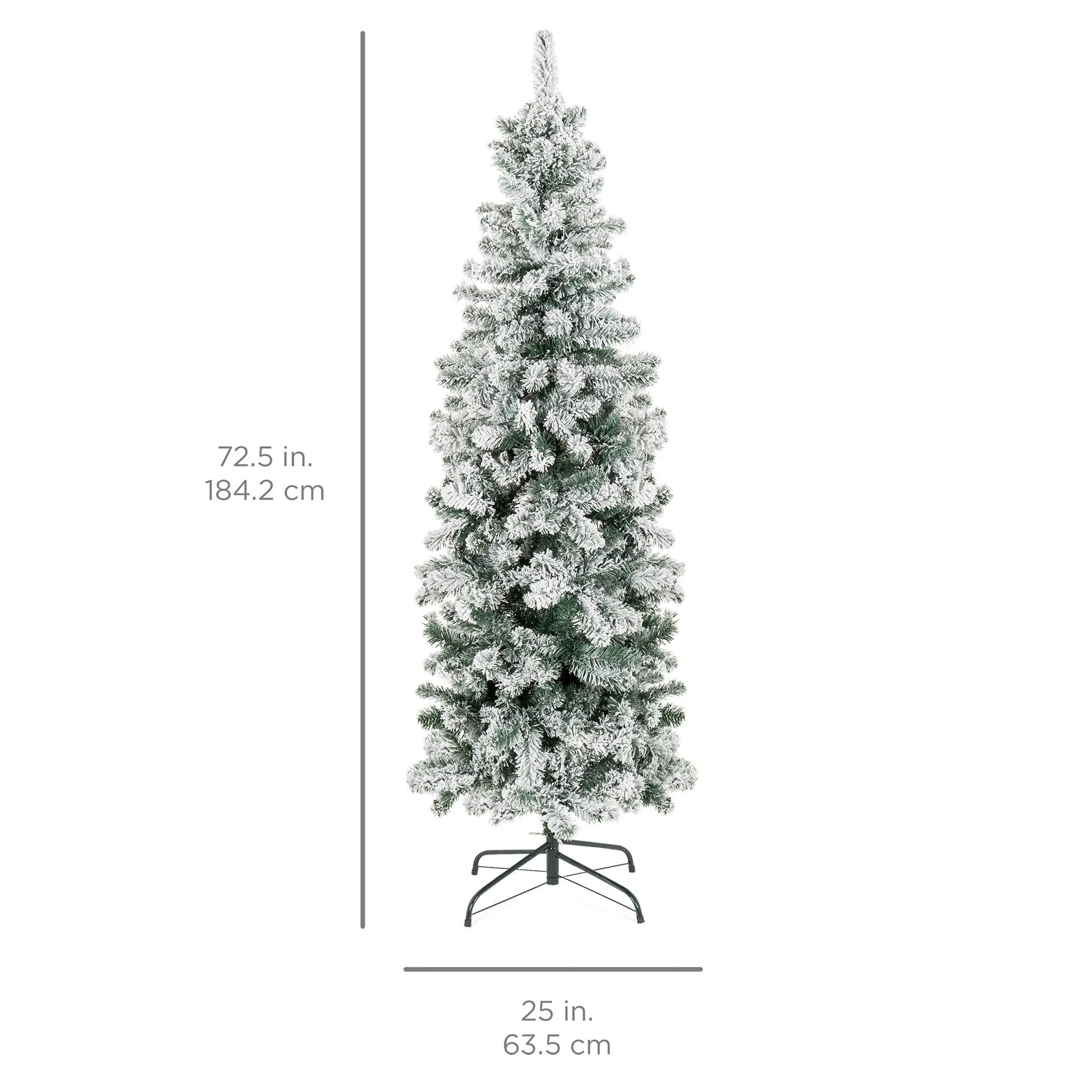 Snow Flocked Artificial Pencil Christmas Tree w/ Stand