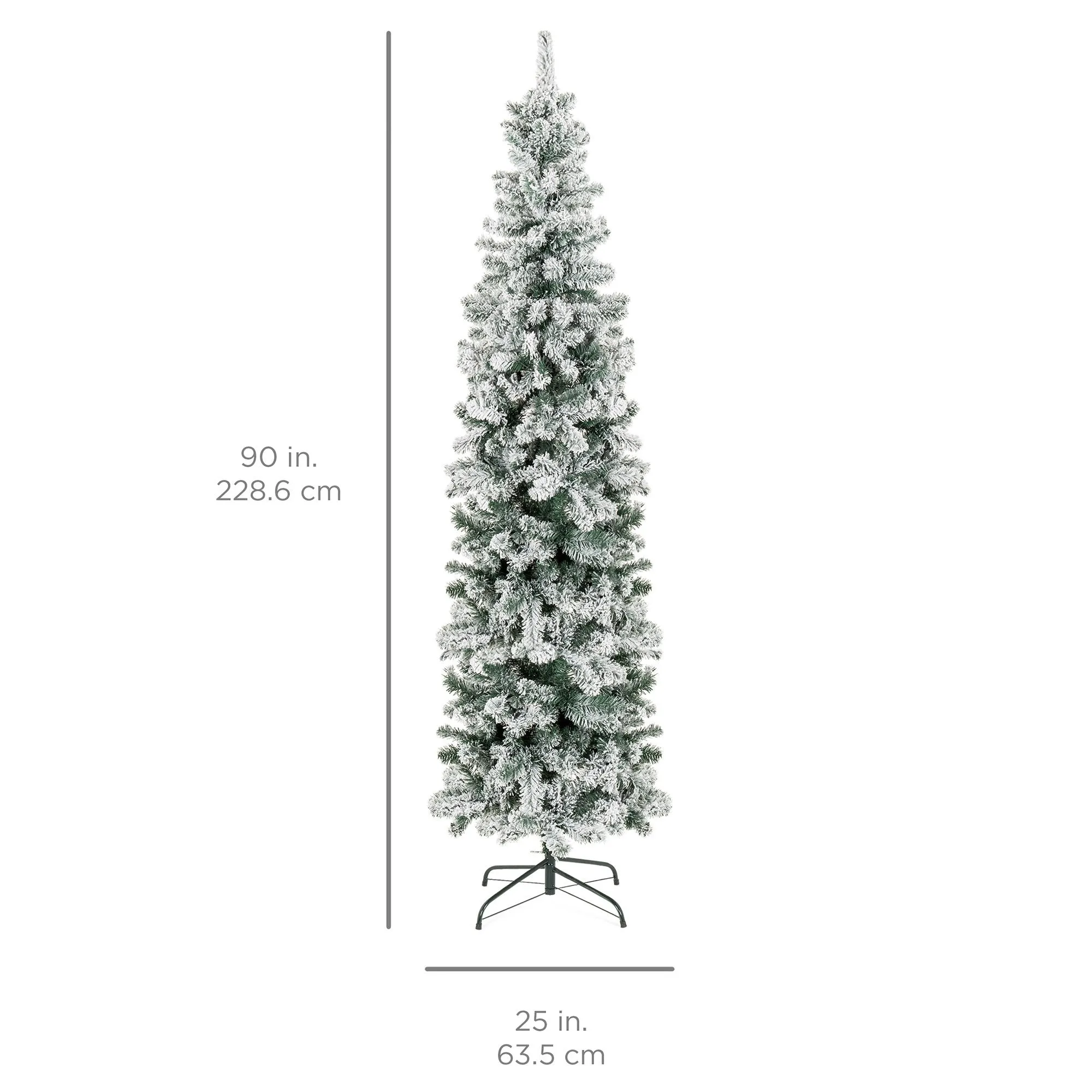 Snow Flocked Artificial Pencil Christmas Tree w/ Stand