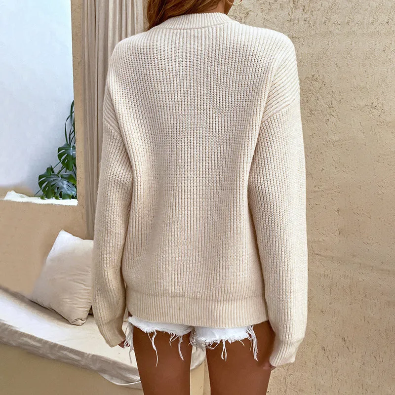 Solid Color Buttons Pullover Sweater