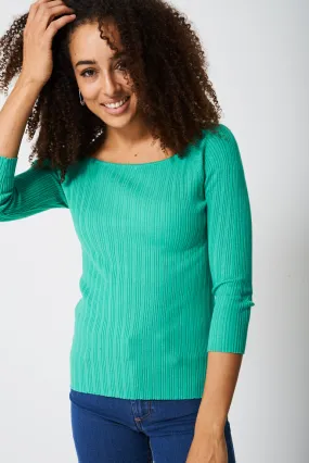 Square Neck Top In Green Ex-Branded