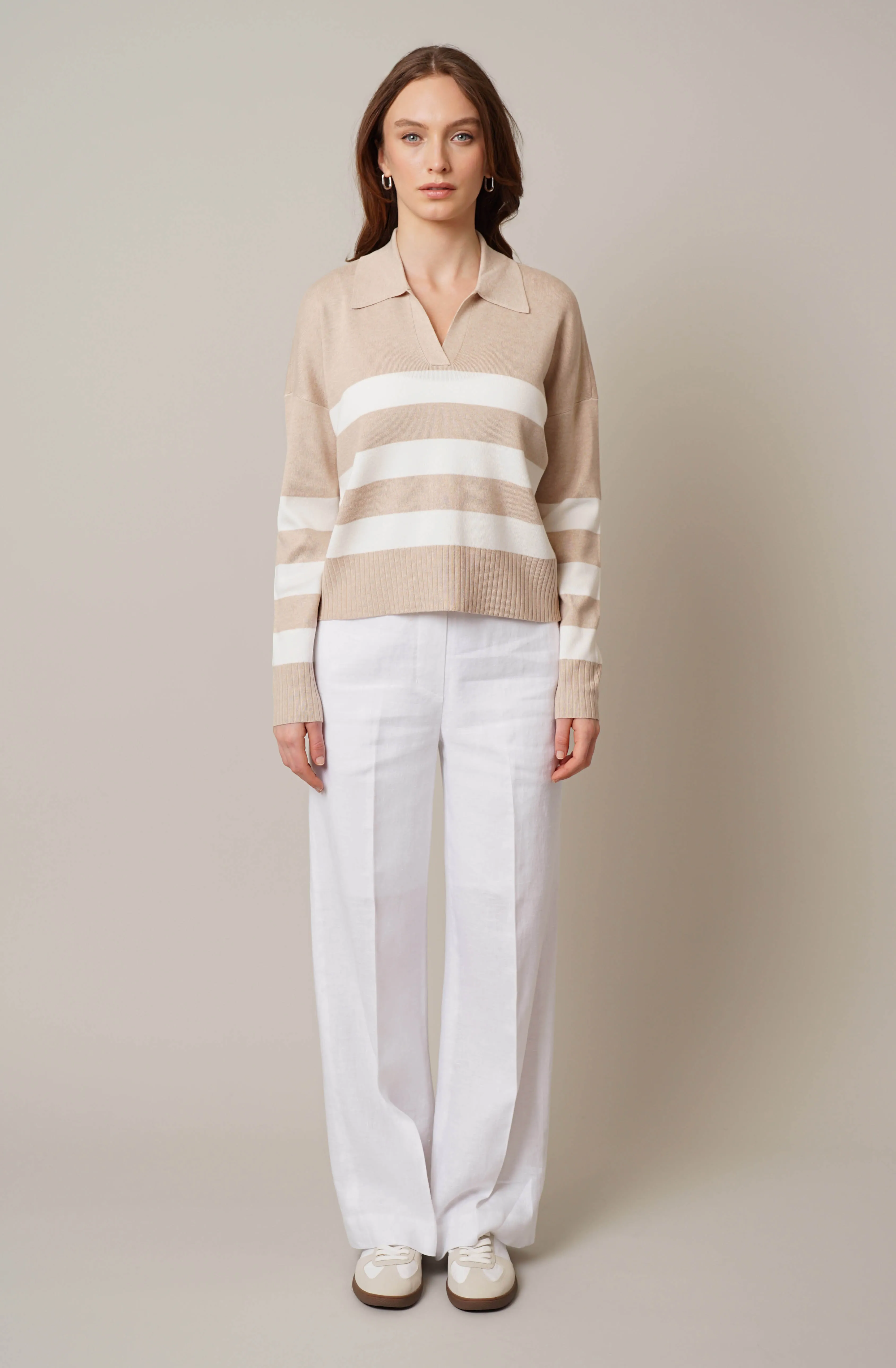 Striped Split Neck Pullover