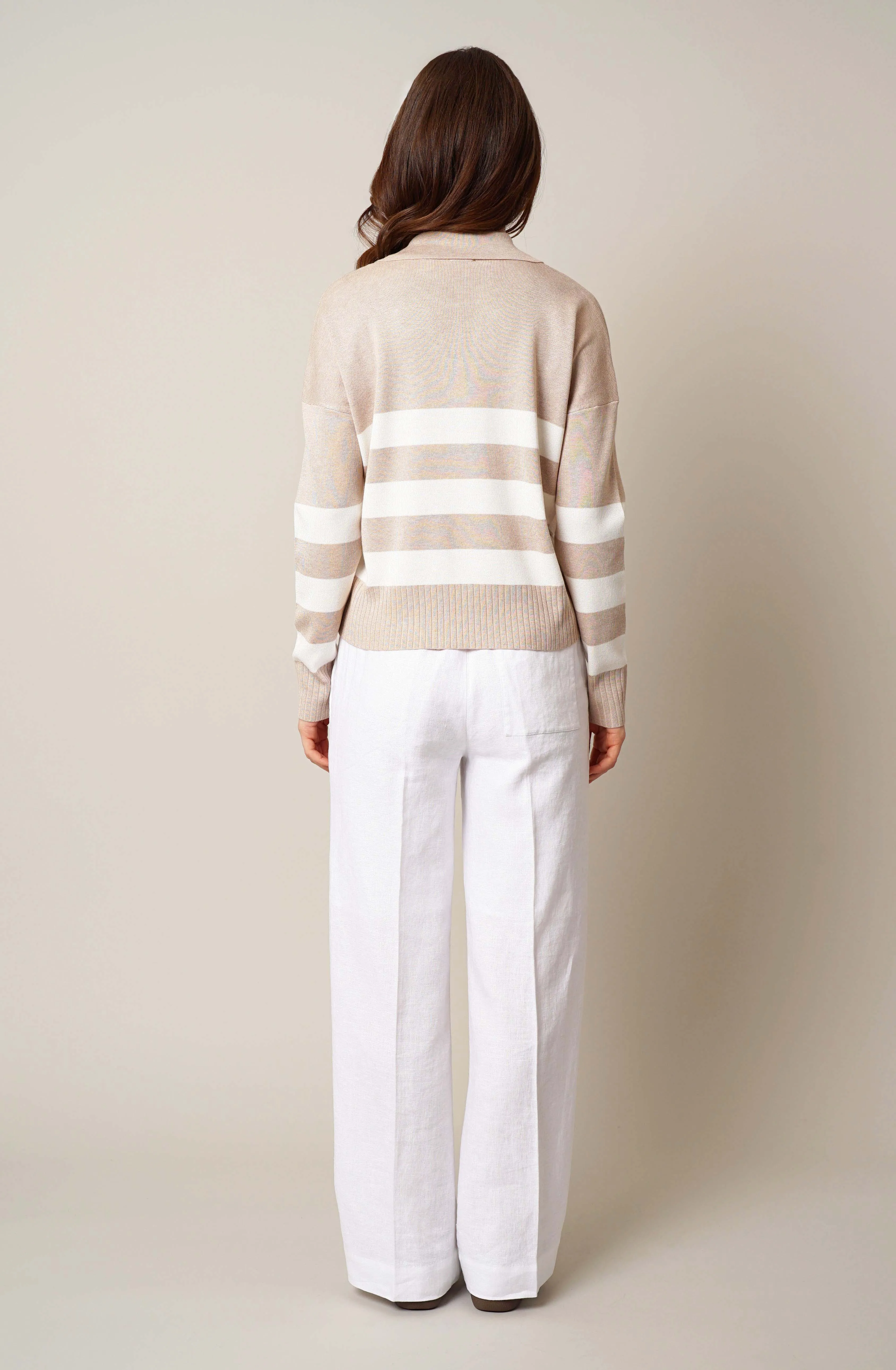 Striped Split Neck Pullover