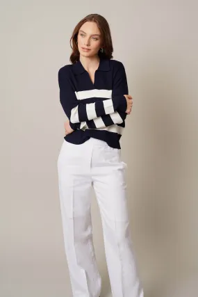 Striped Split Neck Pullover