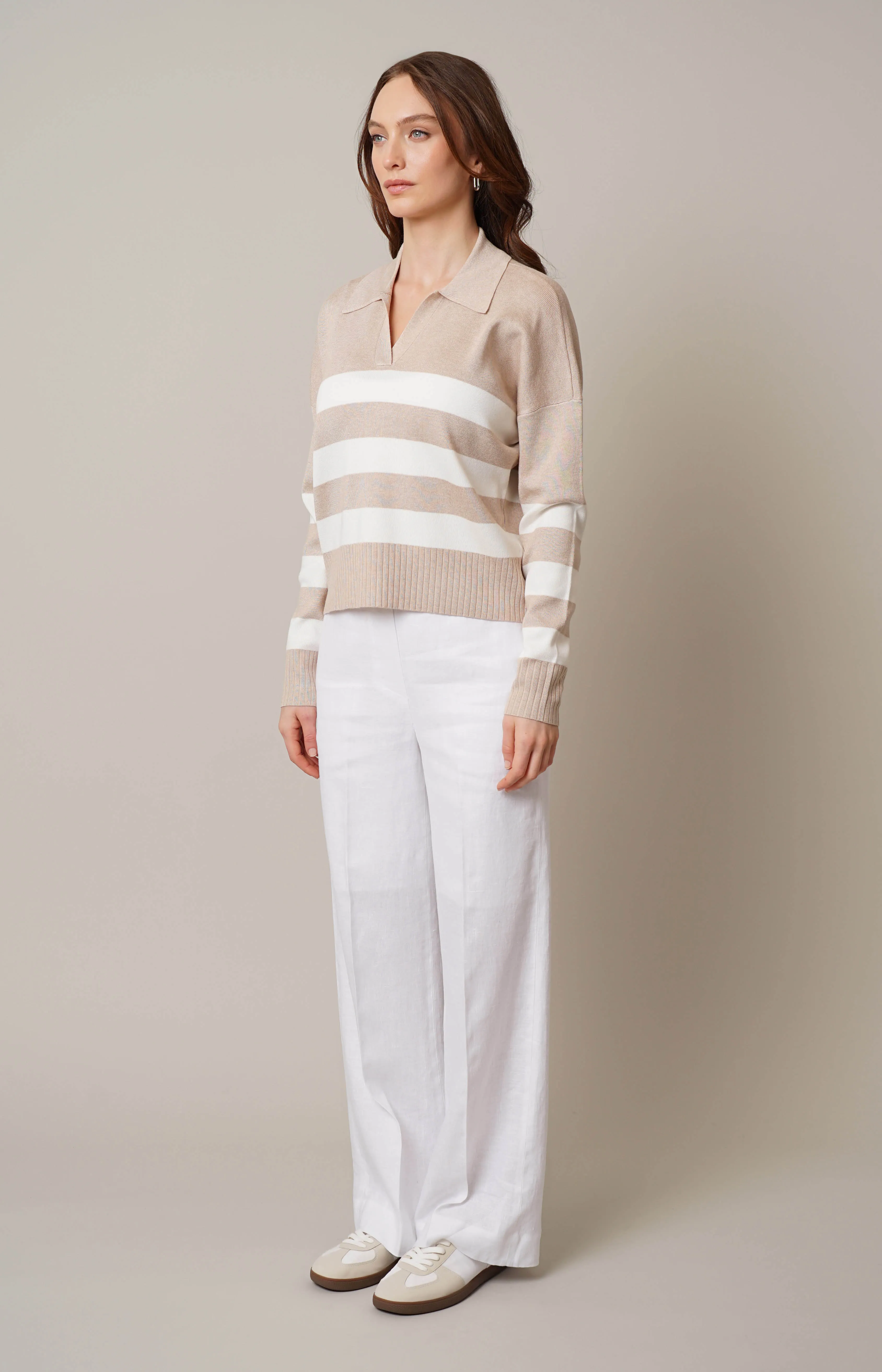 Striped Split Neck Pullover