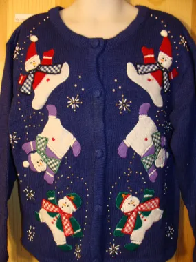 Tacky Ugly Christmas Sweater with Tumbling Snowmen (f450)