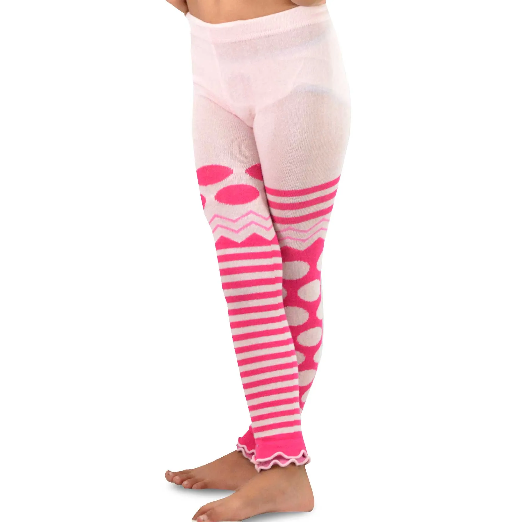 TeeHee Little Girl's Casual Cotton Footless Tights Wild Dots and Stripes 3-Pack 6-8 Years (70683)