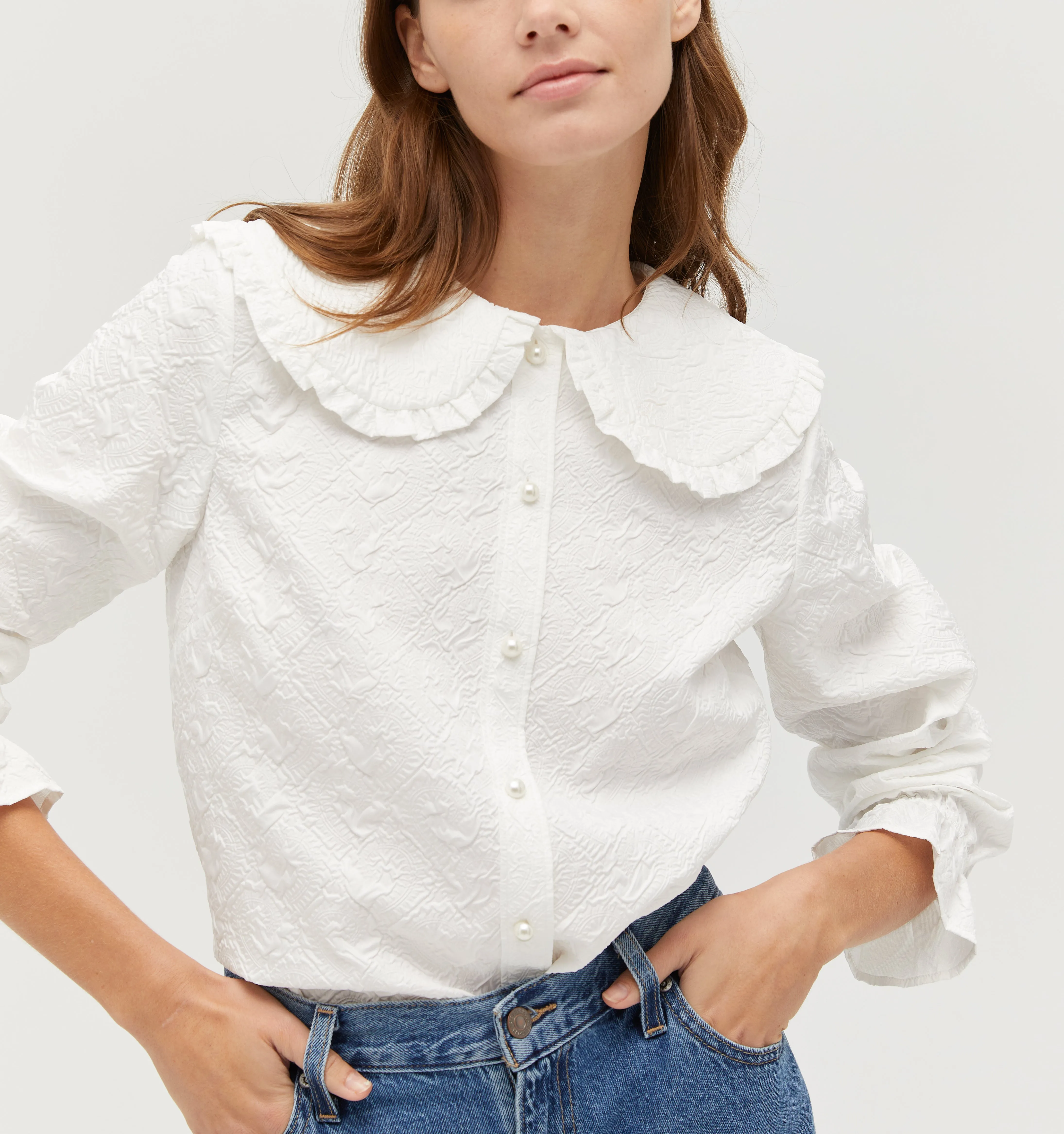 The Astrid Top - Winter White Puffy Jacquard