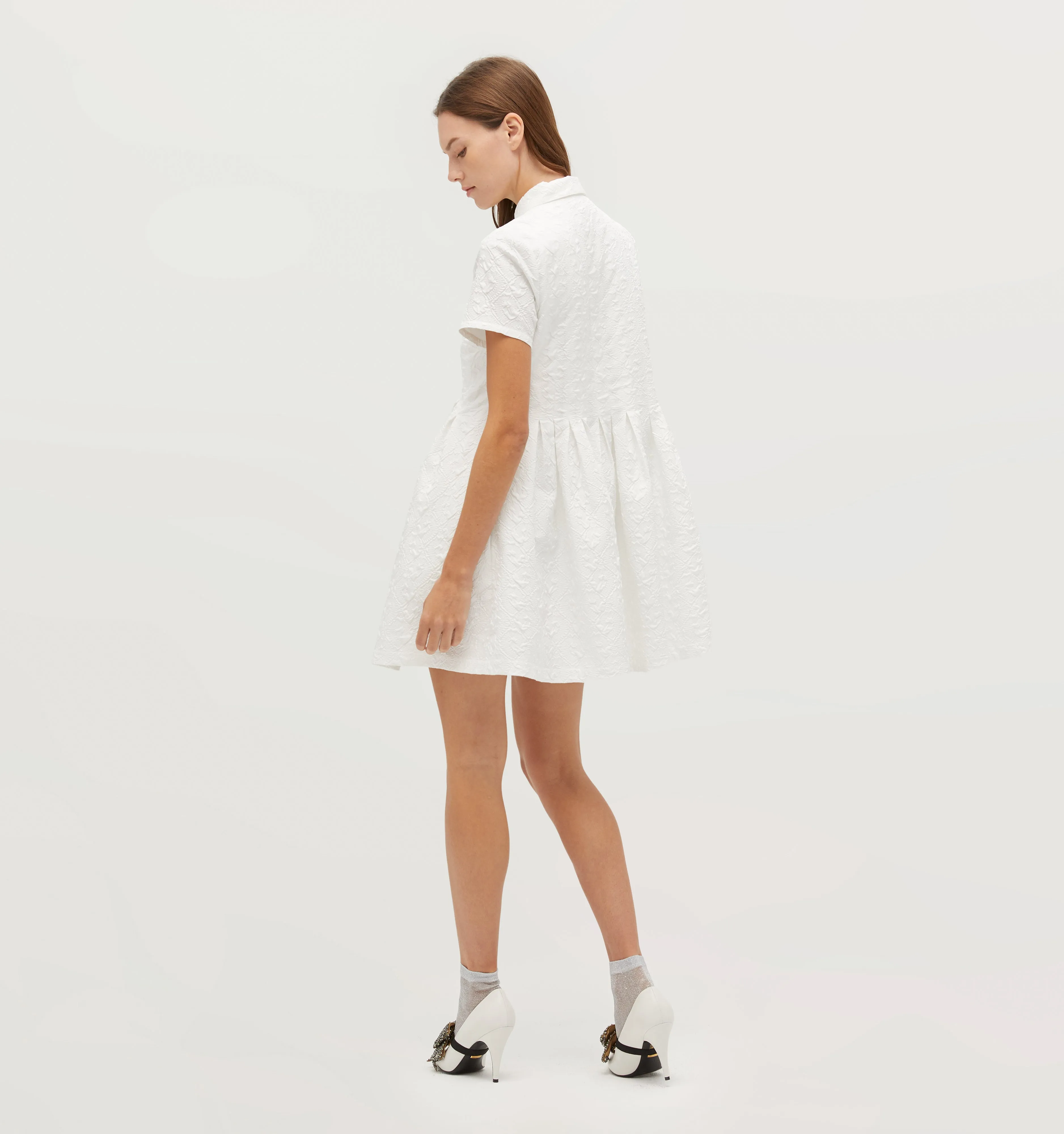 The Rosalind Dress - Winter White Puffy Jacquard