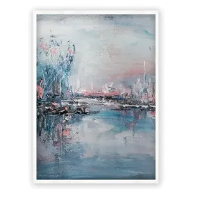 Vertical blue & pink abstract landscape wall art print