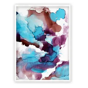 Vertical blue, purple & brown abstract alcohol ink art print