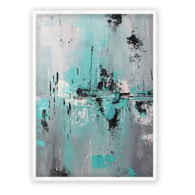 Vertical neutral & teal abstract wall art print