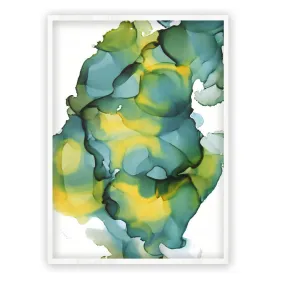 Vertical olive green & yellow abstract alcohol ink art print