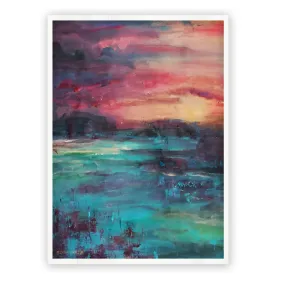 Vertical pink & teal green abstract landscape wall art print